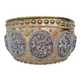 Antique 19th Century Thanjavur Mixed-Metal Bowl With Silver and Copper Overlays For Sale