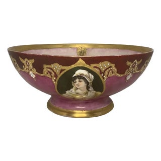 Antique Limoges Punch Bowl: T&V Hand-Painted Royalty Portraits, Signed 1903 For Sale