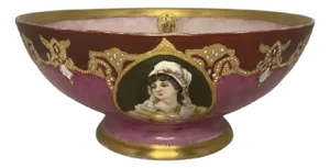 Antique Limoges Punch Bowl: T&V Hand-Painted Royalty Portraits, Signed 1903