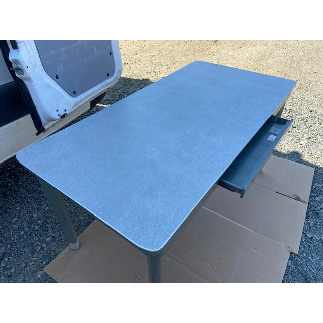 Gray 1950s Raymond Loewy Metal MCM for the General Fireproofing Company Tanker Desk Table For Sale - Image 8 of 18
