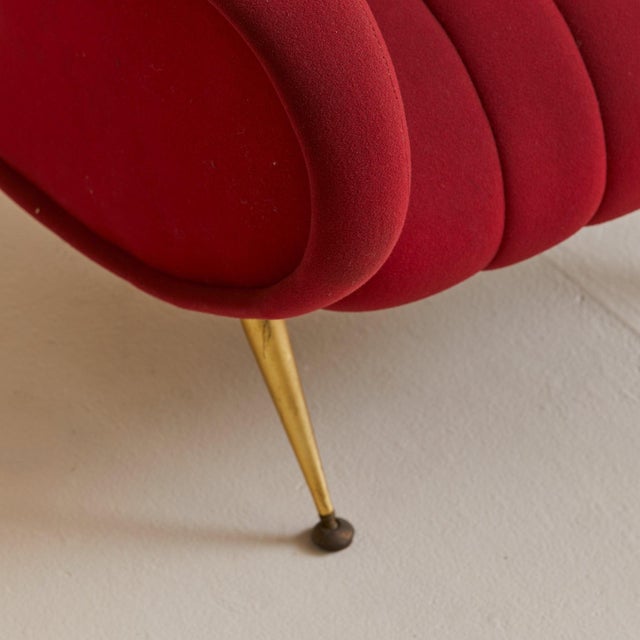 Italian Red Channeled Armchair with Brass Legs, 1950s - 4 Available For Sale - Image 11 of 11