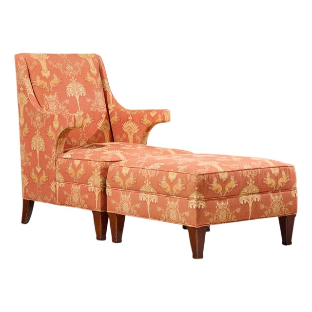 Baker Furniture Wingback Lounge Chair With Ottoman For Sale