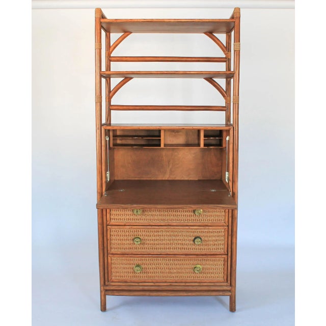 Mid-Century Modern Vintage Palm Beach Style Etagere W/ Enclosed Desk Drawers & Shelves For Sale - Image 3 of 12
