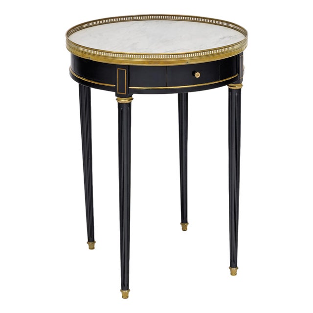 Louis XVI Style Ebonized Bouillotte Table With Carrara Marble Top For Sale