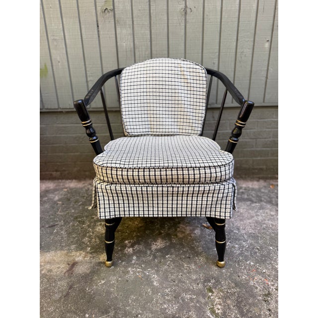 Pair of Vintage Black Painted Barrel Back Tub Chairs For Sale - Image 14 of 18