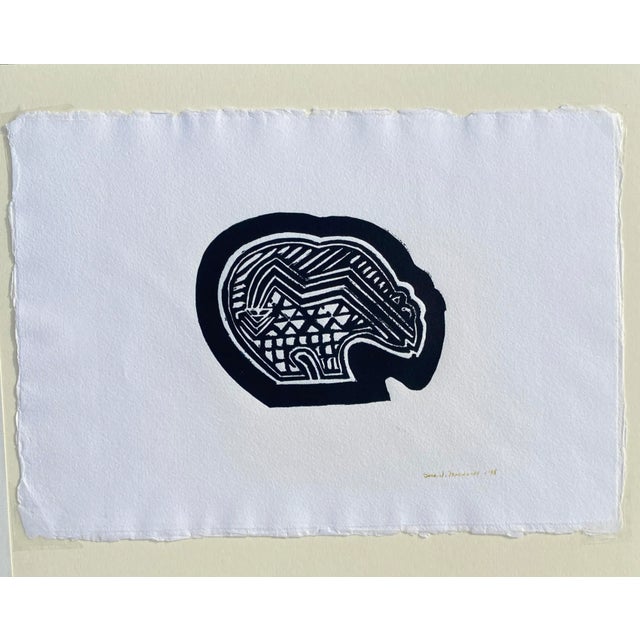 Block print by Sara Messmer, dated 1998 and titled "Bearly Bear", numbered 2 of 25. Sheet: 12 x 8 inches Image: 4 x 5 inches