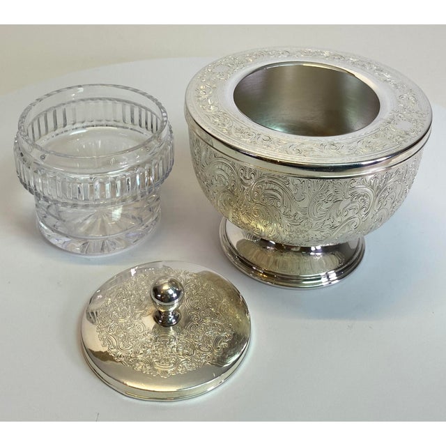 English Silver Plate & Cut Crystal Caviar Service Bowl, Regency Revival, circa 1960 An exceptional English silver plate...