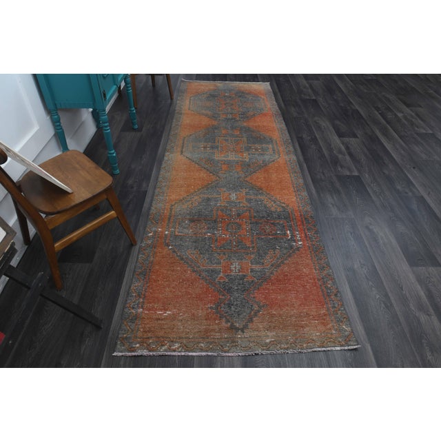 Orange 1970s Vintage Handmade Wool Cotton Orange Runner Rug For Sale - Image 8 of 11
