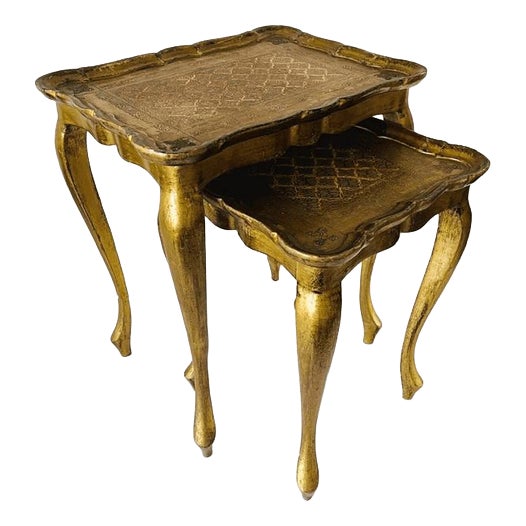 Vintage Florentine Hollywood Regency Gilt Wood Nesting Tables, 1950s, Set of 2 For Sale