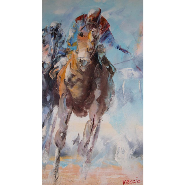 Late 20th Century Anthony Veccio - American – Horse Racing - Oil on Canvas - 28.5" H X 41" W For Sale - Image 4 of 5
