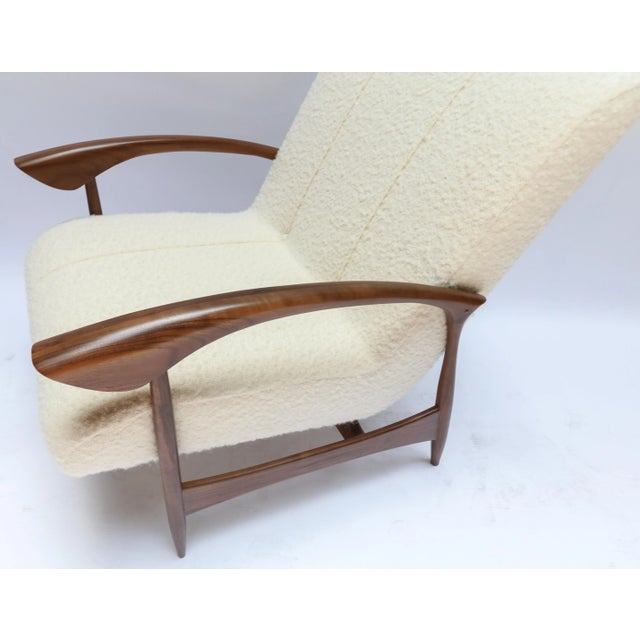 Brown Custom Walnut Armchairs in Ivory Boucle - a Pair For Sale - Image 8 of 11