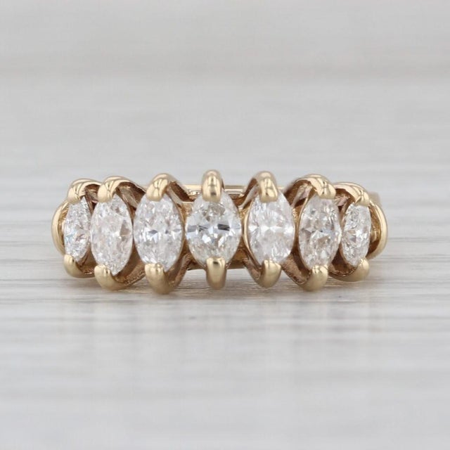 1ctw Marquise Diamond Ring 14k Yellow Gold Stackable Wedding Anniversary Band, Size 6 For Sale In Greensboro - Image 6 of 8
