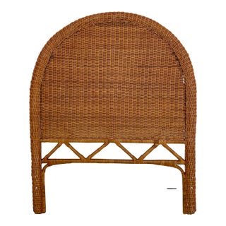 Vintage Natural Woven Wicker Rattan Twin Headboard For Sale