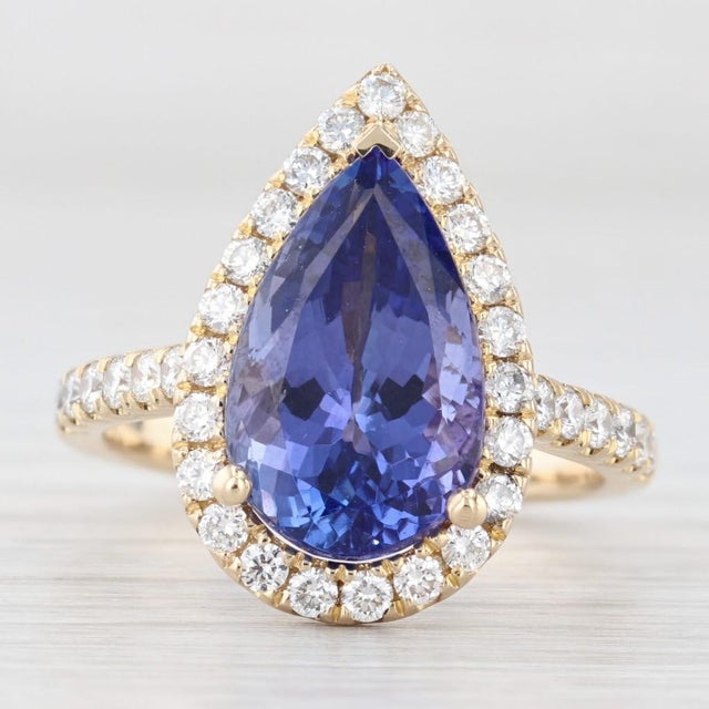 5.34ctw Pear Tanzanite Diamond Halo Ring 14k Gold Size 6.5 Teardrop Engagement For Sale In Greensboro - Image 6 of 9