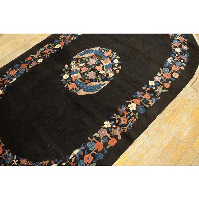 Black 1920s Black Medallion Floral Antique Oval Chinese Art Deco Carpet 4'1" X 6'10" Wool Knotted Rug For Sale - Image 8 of 9