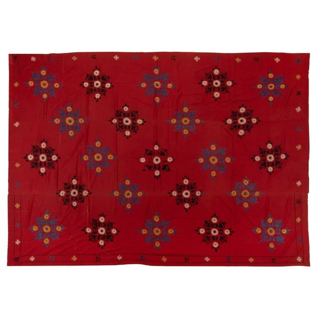 2020s 6.7x8.7 Ft Central Asian Suzani Wall Hanging. Embroidered Cotton & Silk Bed Cover For Sale - Image 5 of 5
