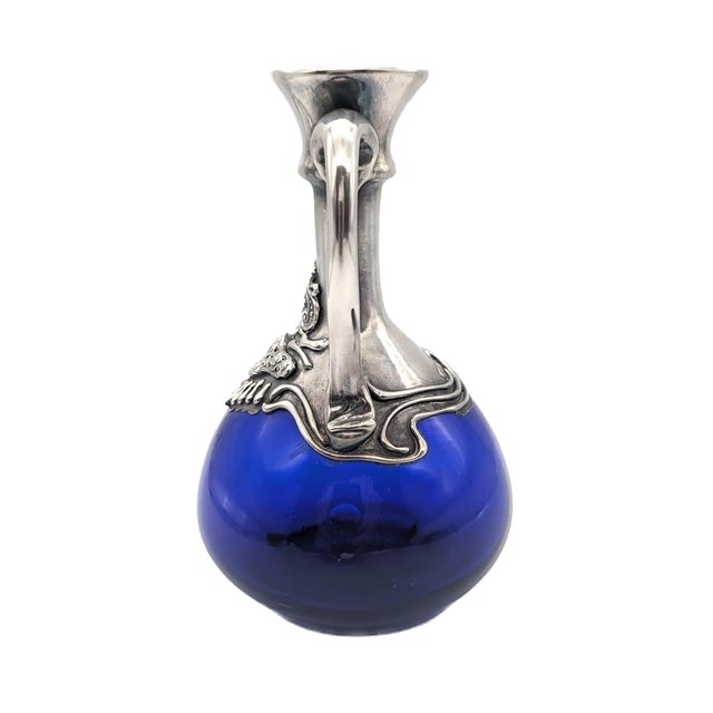 1970s Vintage Israeli Blown Glass & Sterling Silver Carafe Pitcher For Sale - Image 5 of 11