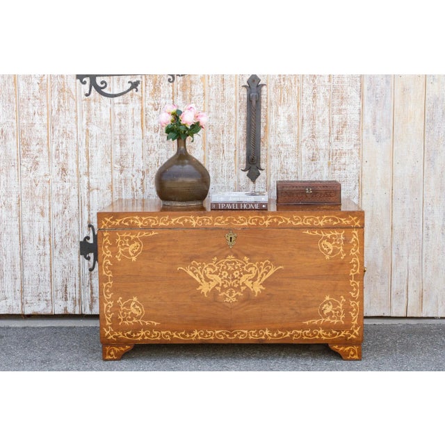 1950s Large Walnut Marquetry Inlay Chest For Sale - Image 12 of 12