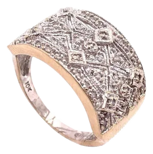10 Karat Two-Tone Yellow and White Gold With Diamond Accents Fashion Ring Band, Size 7