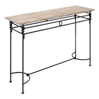 Vintage French Console Table, Iron and Marble For Sale