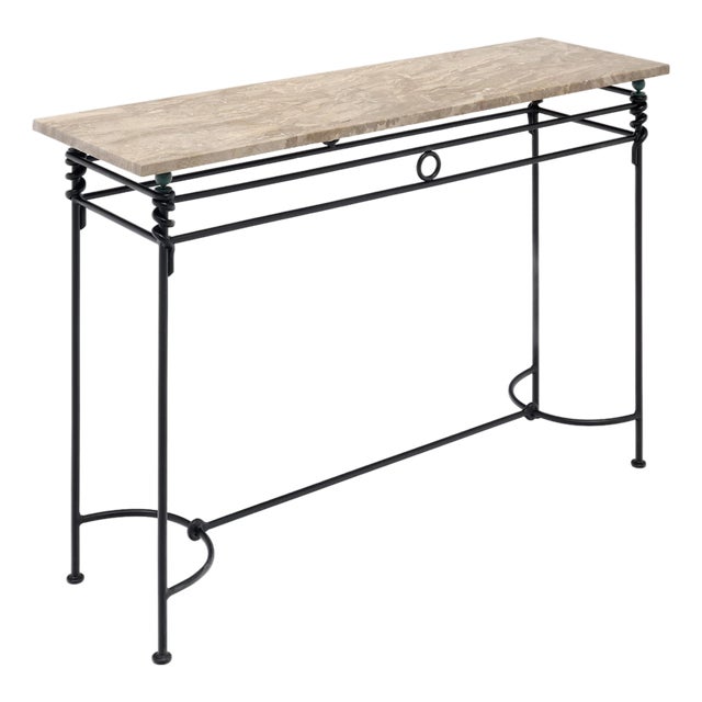 Vintage French Console Table, Iron and Marble For Sale