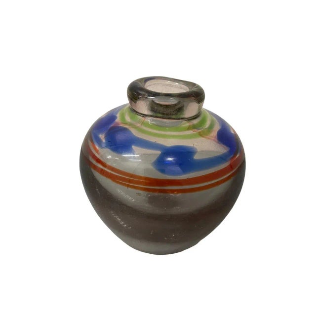 Colorful vintage midcentury red, blue, green and purple colored (colored) glass vases by Vetri of Murano, Italy. A fun,...