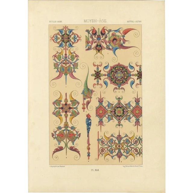 After Racinet, Gothic Illumination-Inspired Ornament Middle Ages Decorative Designs, 1869, Print For Sale - Image 10 of 10