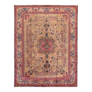 Vintage Persian Tabriz Handmade Beige Wool Rug For Sale