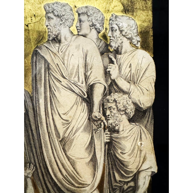 Bronze 1950s Neoclassic Decoupage Reverse Painting Engraving Framed Art - Set of 2 For Sale - Image 8 of 9