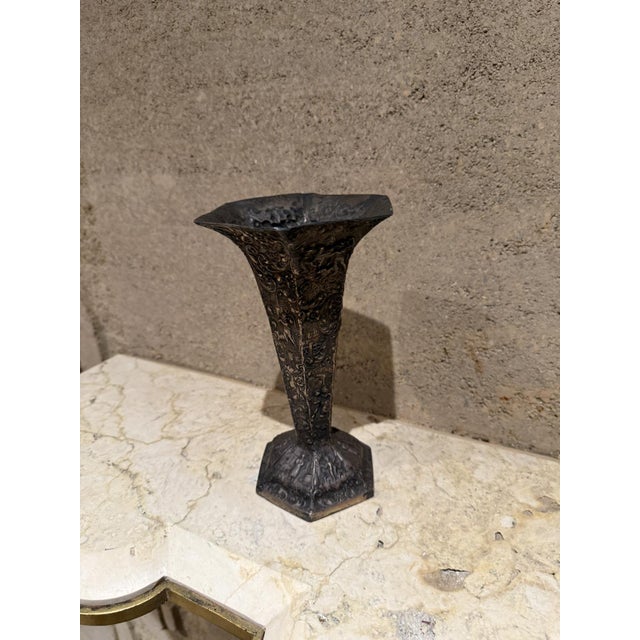 For your consideration an European peasant motif silver plated on repousse copper vase , Circa 1800s. Stamped: Hallmark...