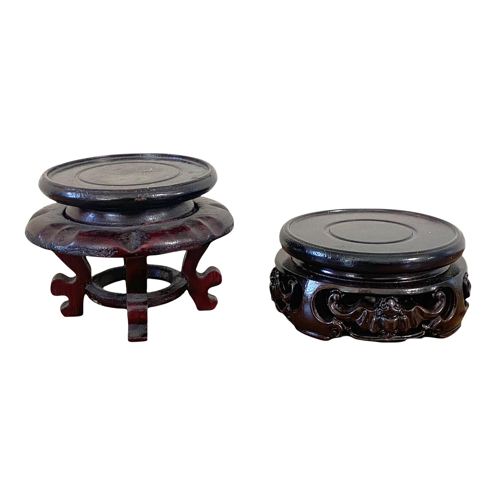 Chinoiserie Solid Wood Set of Two Collectible Stands | Chairish