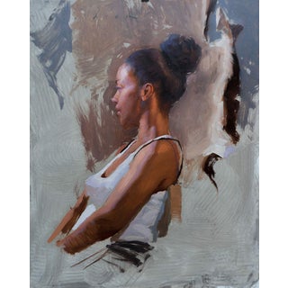 Warm & Cool by Cody Erickson | Oil Painting of a woman in profile against a textured background For Sale