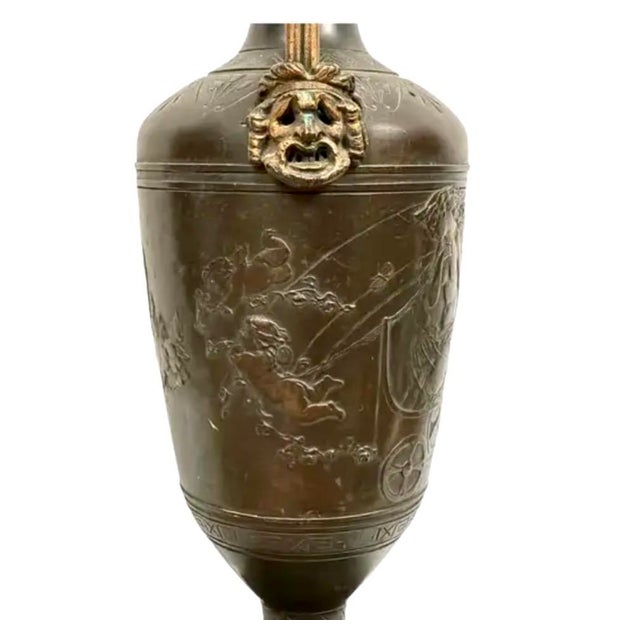 French Neoclassical Patinated Bronze and Marble Urn Vases, a Pair For Sale - Image 11 of 16