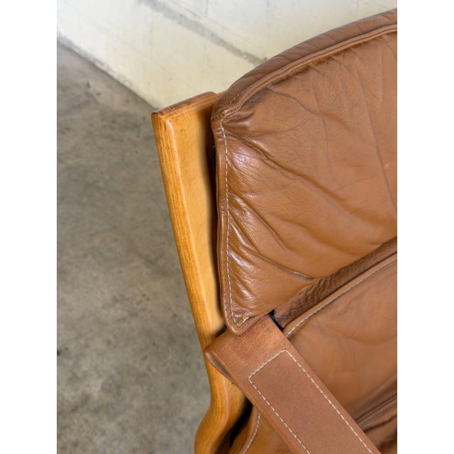 In Style of Åke Fribytter Brown Leather Lounge Chair Swedish Mid-Century Modern 1970s For Sale - Image 11 of 12