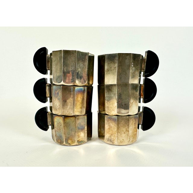 A striking and rare set of six modernist punch, mulled wine, or mocha cups from the Czechoslovakian Art Deco period, circa...