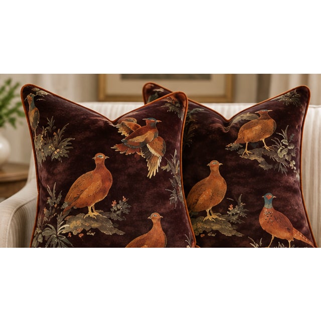 Game Show Spice Designer Pillow Pair With Rust Cording – A 22" Pair For Sale - Image 4 of 4