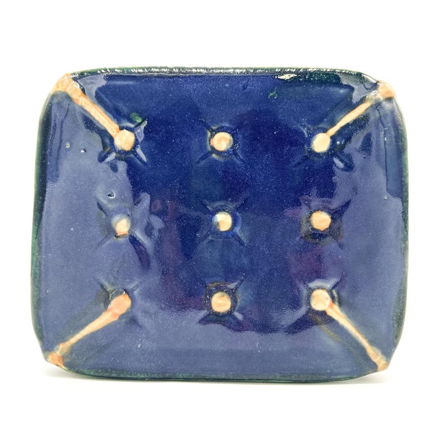 Vintage Majolica Ceramic Monkey Plant Stand – Blue & Green Glazed Chinoiserie / Hollywood Regency For Sale In Houston - Image 6 of 12