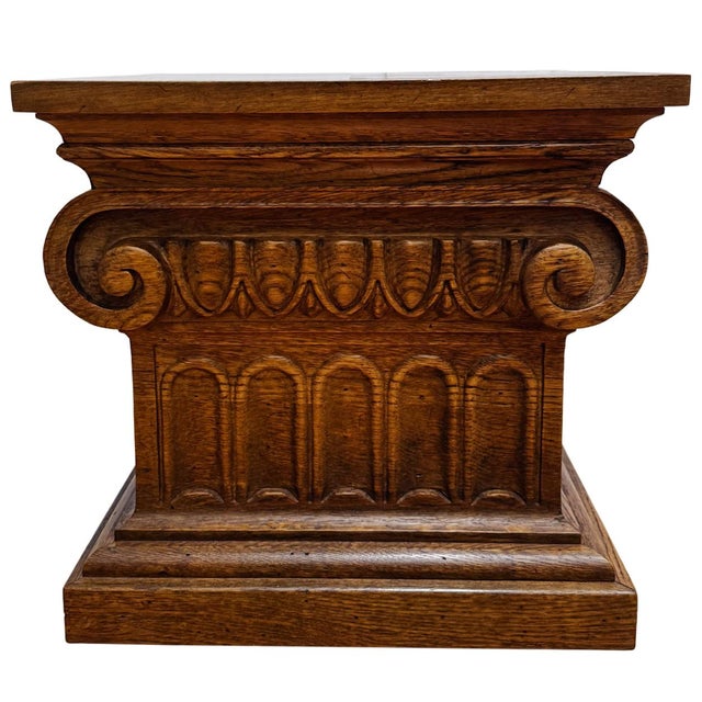 1960 Vintage Drexel Guildhall Neoclassical Oak Pedestal End Tables - A Pair For Sale - Image 12 of 17