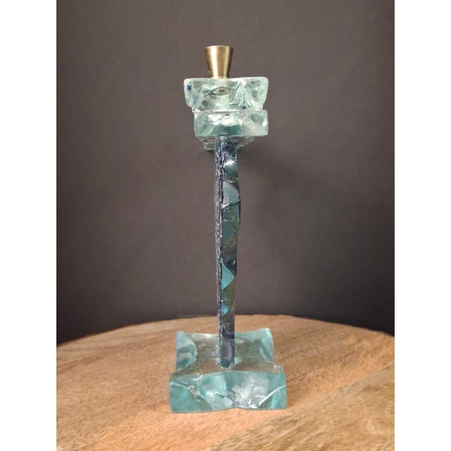 Late 20th Century Late 20th Century Signed Uda Yehuda Parmat Studio Art Glass Menorah Iridescent Fused Dreidel For Sale - Image 5 of 17