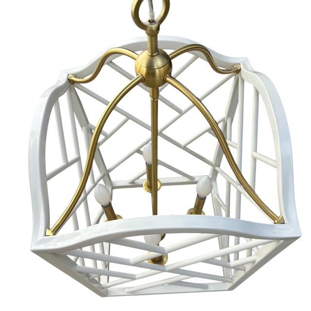 Large Chippendale or Chinoiserie Faux Bamboo Frettework Lantern For Sale - Image 11 of 14