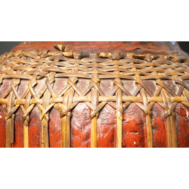 Early 20th Century Japanese Red Lacquer Basket Mounted as a Lamp For Sale In New York - Image 6 of 6