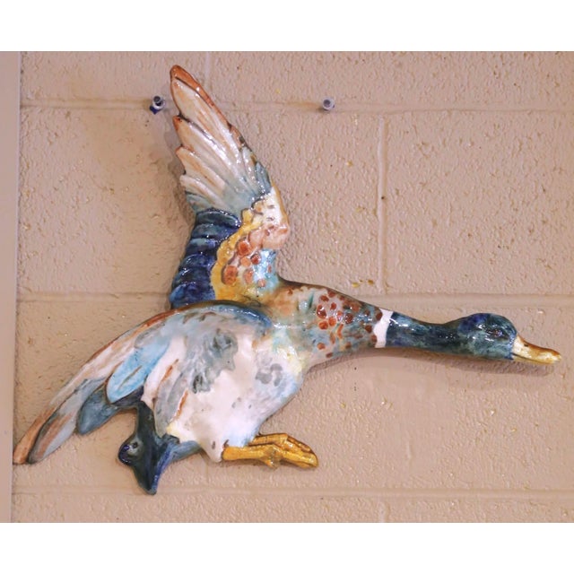 French Early 20th C. French Barbotine Faience Duck Wall Sculpture by Edmond Lachenal For Sale - Image 3 of 12
