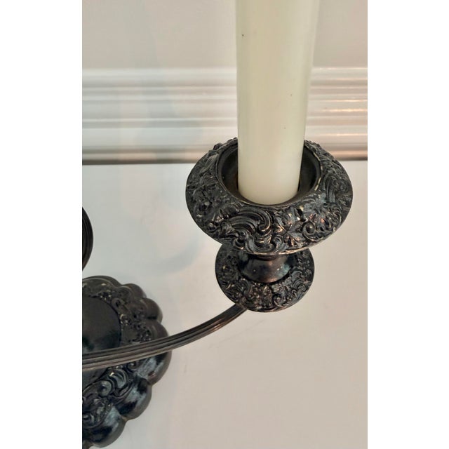 Vintage Black Powder-Coated Brass Two-Arm Candelabrum With Grape & Vine Detail For Sale In Charleston - Image 6 of 10