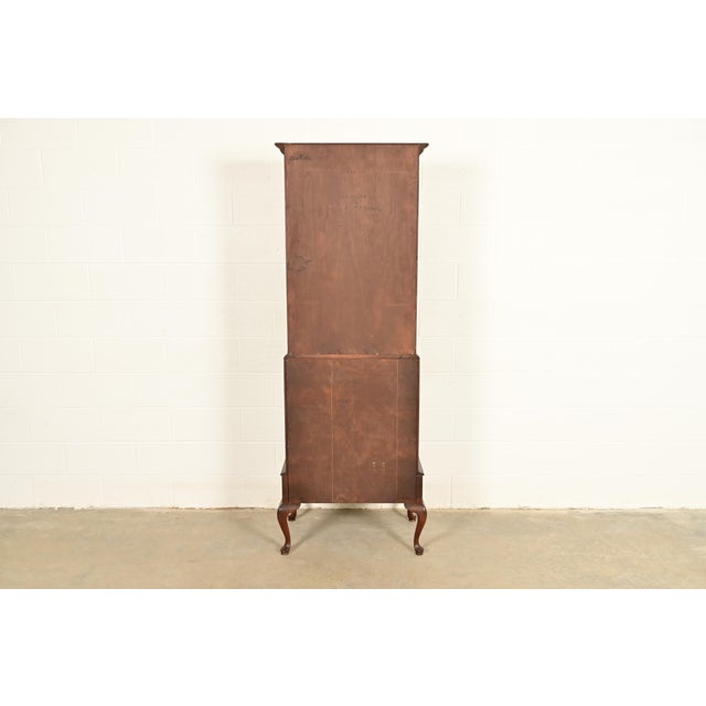 Ethan Allen Georgian Cherry Wood Bureau With Drop Front Secretary Desk and Bookcase Hutch, Circa 1970s For Sale - Image 12 of 14