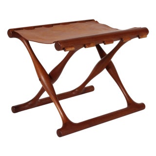 Vintage Danish Stool in Teak and Leather by Poul Hundevad, 1960s For Sale