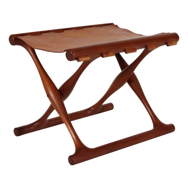 Vintage Danish Stool in Teak and Leather by Poul Hundevad, 1960s For Sale