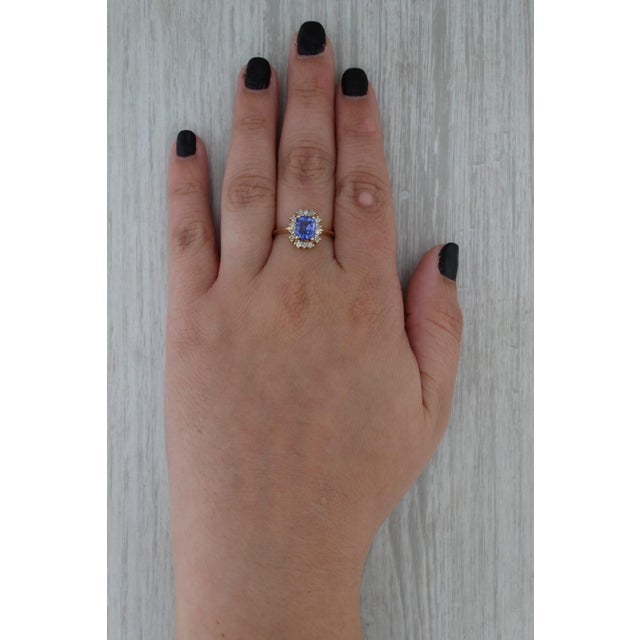 Blue 1.49ctw Tanzanite Diamond Halo Ring 14k Yellow Gold Size 8.5 Engagement For Sale - Image 8 of 8