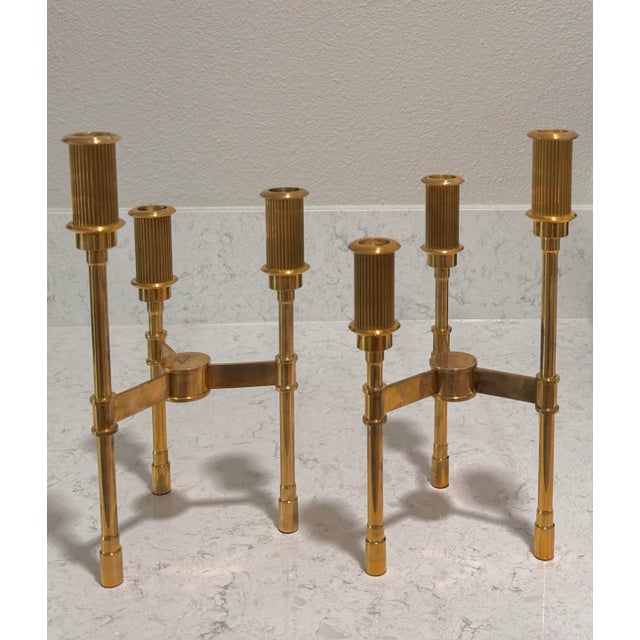 Pair of Vintage French Neoclassical Style Gilt Brass Candelabras For Sale - Image 4 of 4