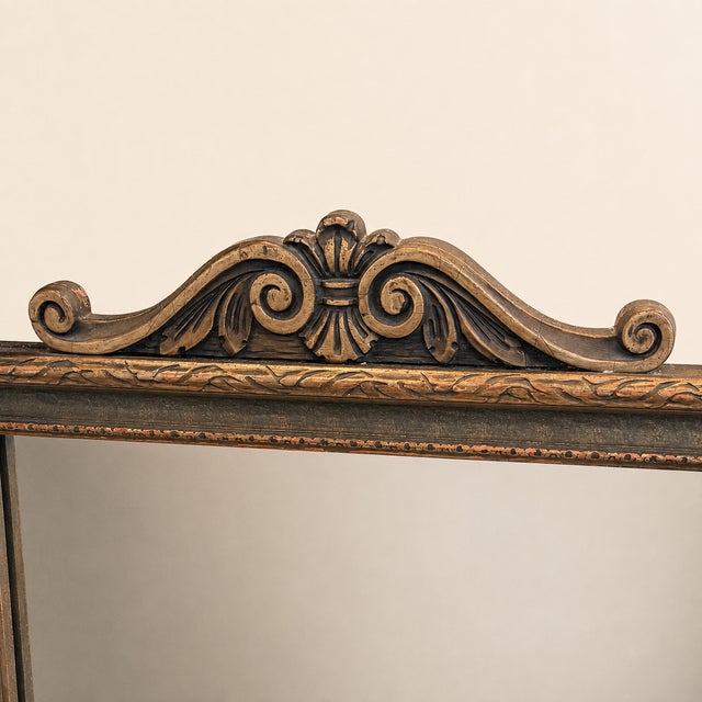 1920s Antique 1920s La France Jacquard Tapestry Ship Mirror With Carved Crest For Sale - Image 5 of 7