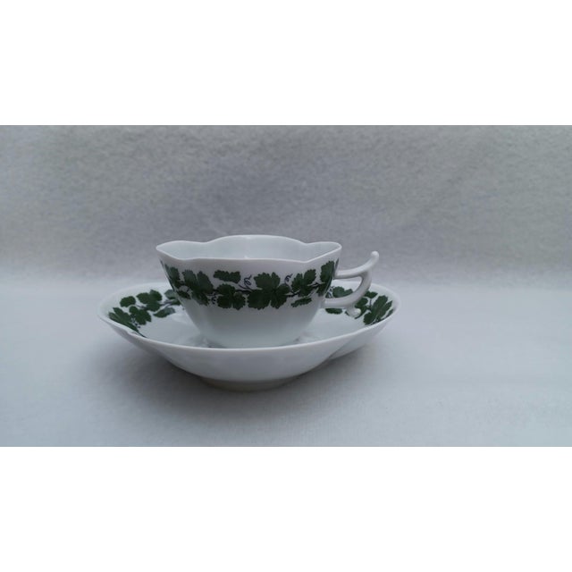 Green Quatrefoil Mocca Cup and Saucer with Weinlaub Pattern from Meissen, 1930, Set of 2 For Sale - Image 8 of 8